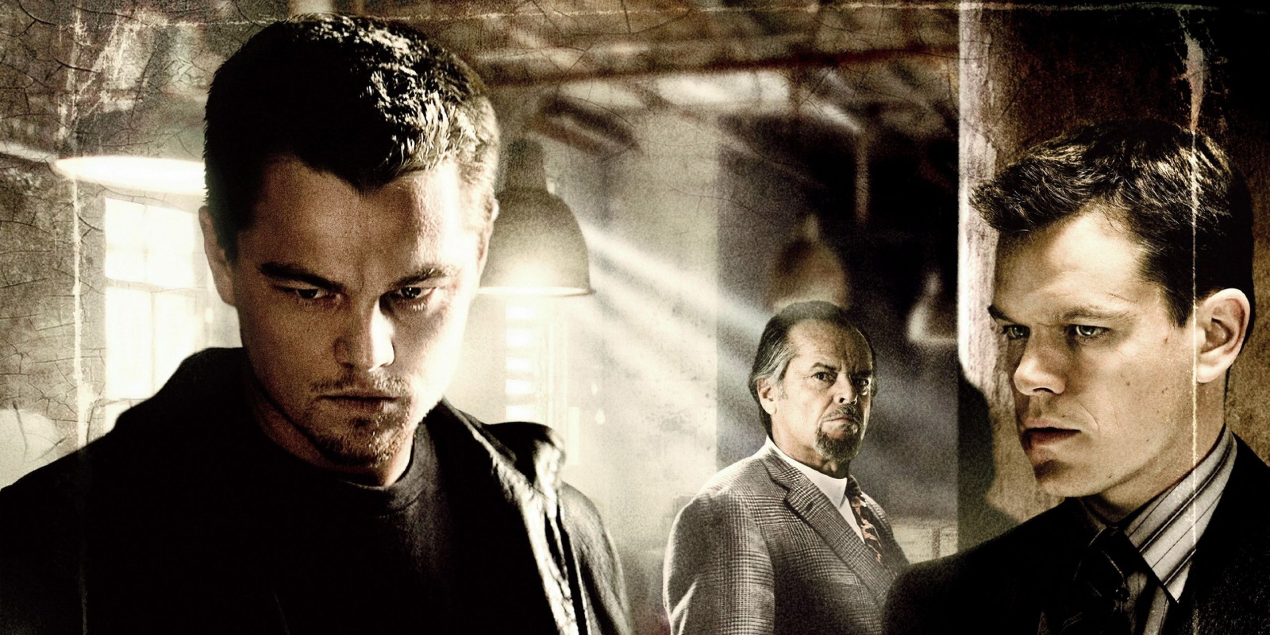 Poster for The Departed, showcasing Leonardo DiCaprio, Matt Damon, and Jack Nicholson