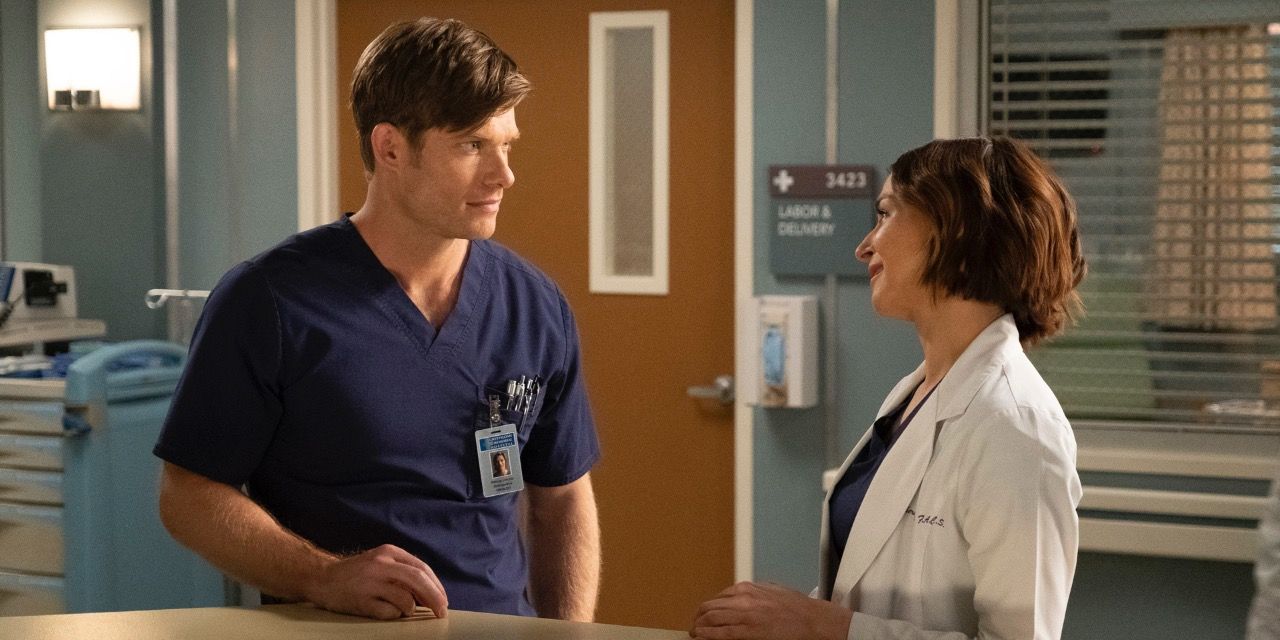 Amelia smiling at Link in Grey&rsquo;s Anatomy
