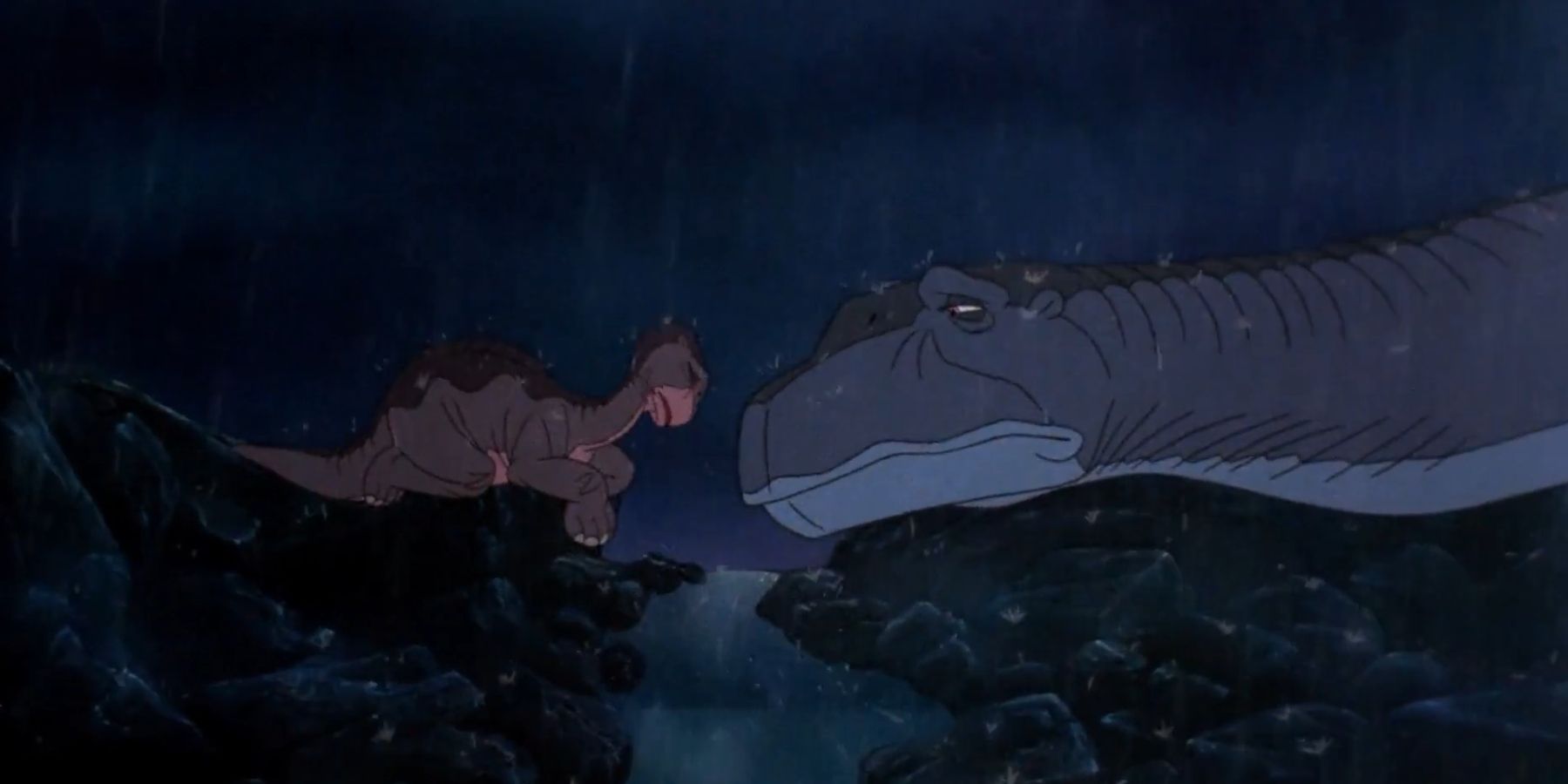 Littlefoot falando com sua mãe uma última vez em The Land Before Time