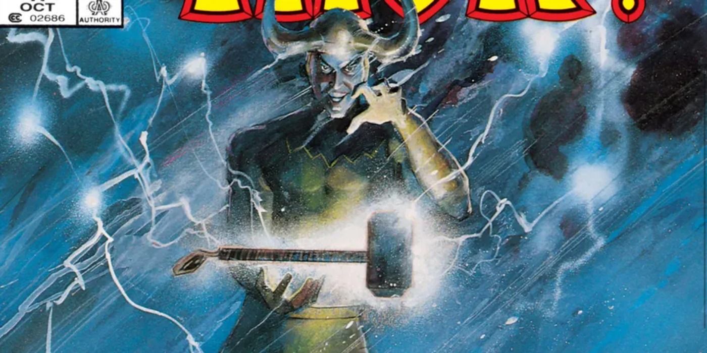 Loki wielding Mjolnir from Thor Comics