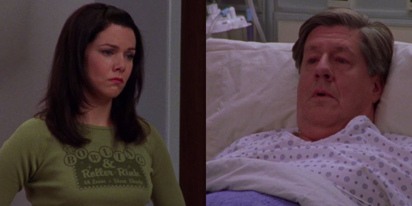Lorelai watches Richard lie in bed at the hospital on Gilmore Girls