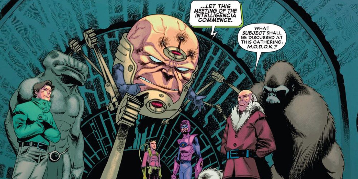 MODOK leads the Intelligencia in a secret meeting.