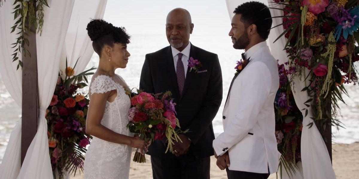 Maggie, Richard and Winston standing at the altar in Grey's Anatomy