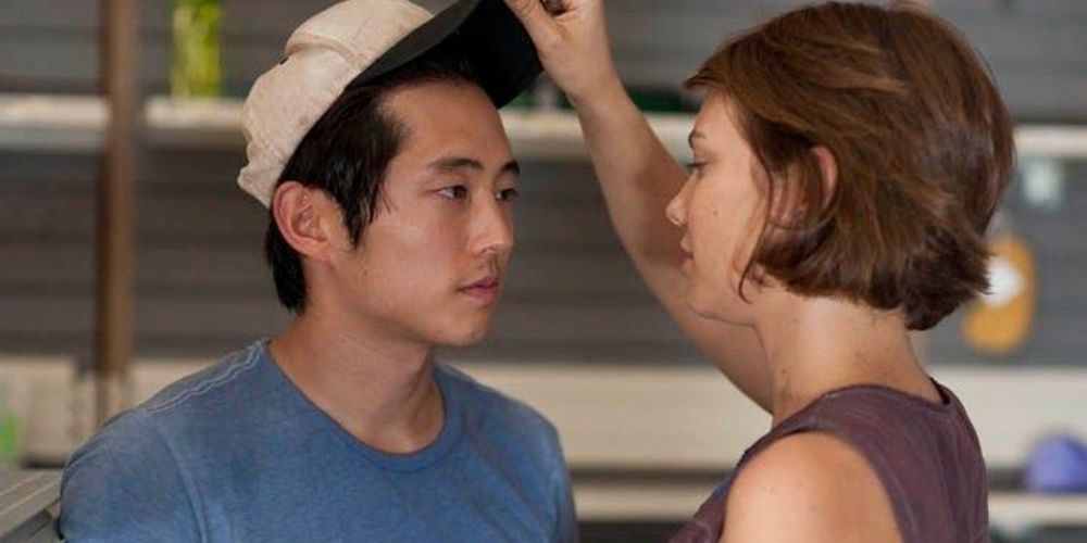 Maggie takes off Glenn's cap in The Walking Dead 