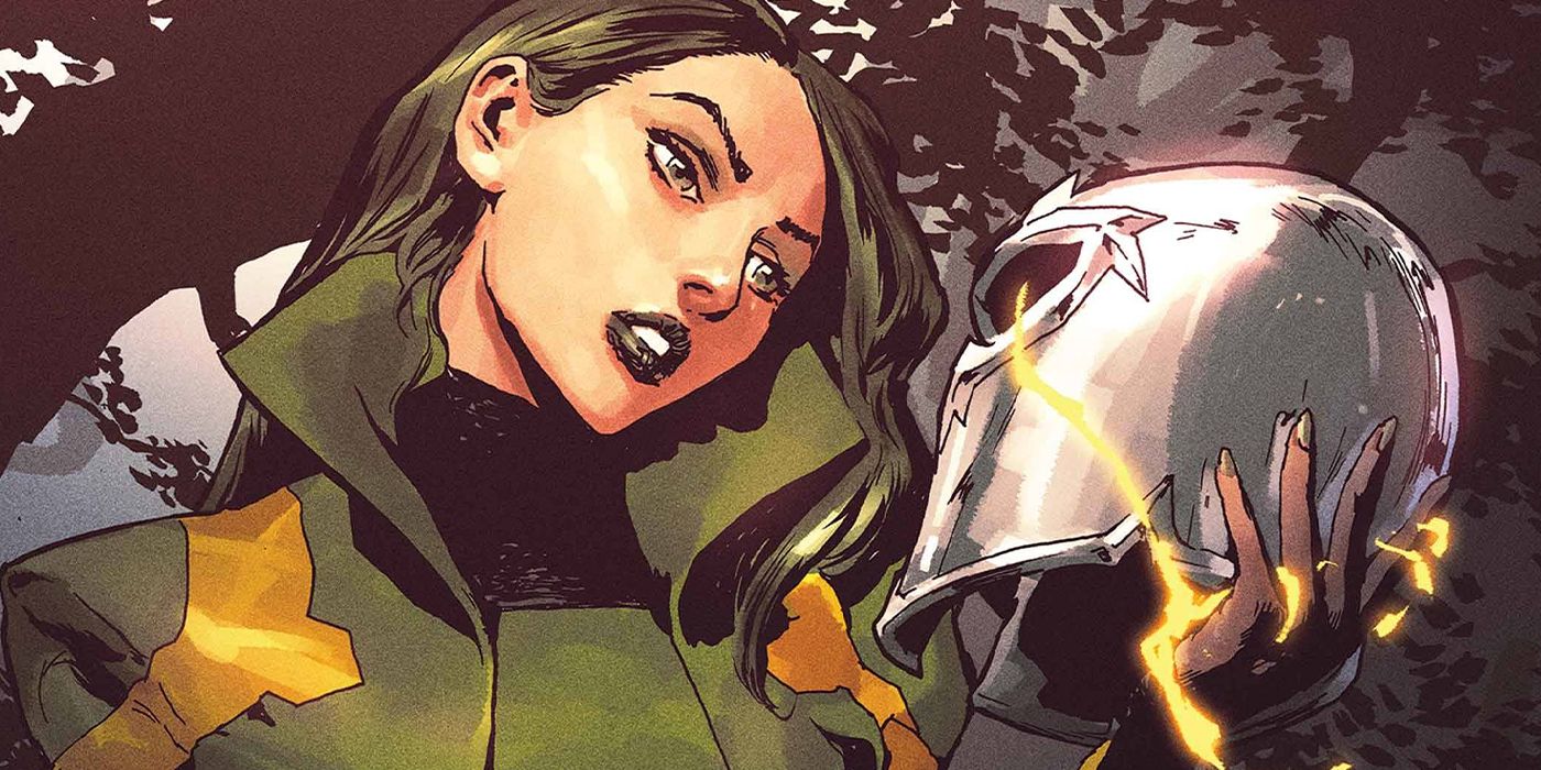 Polaris holds the helmet of Magneto in Marvel Comics.