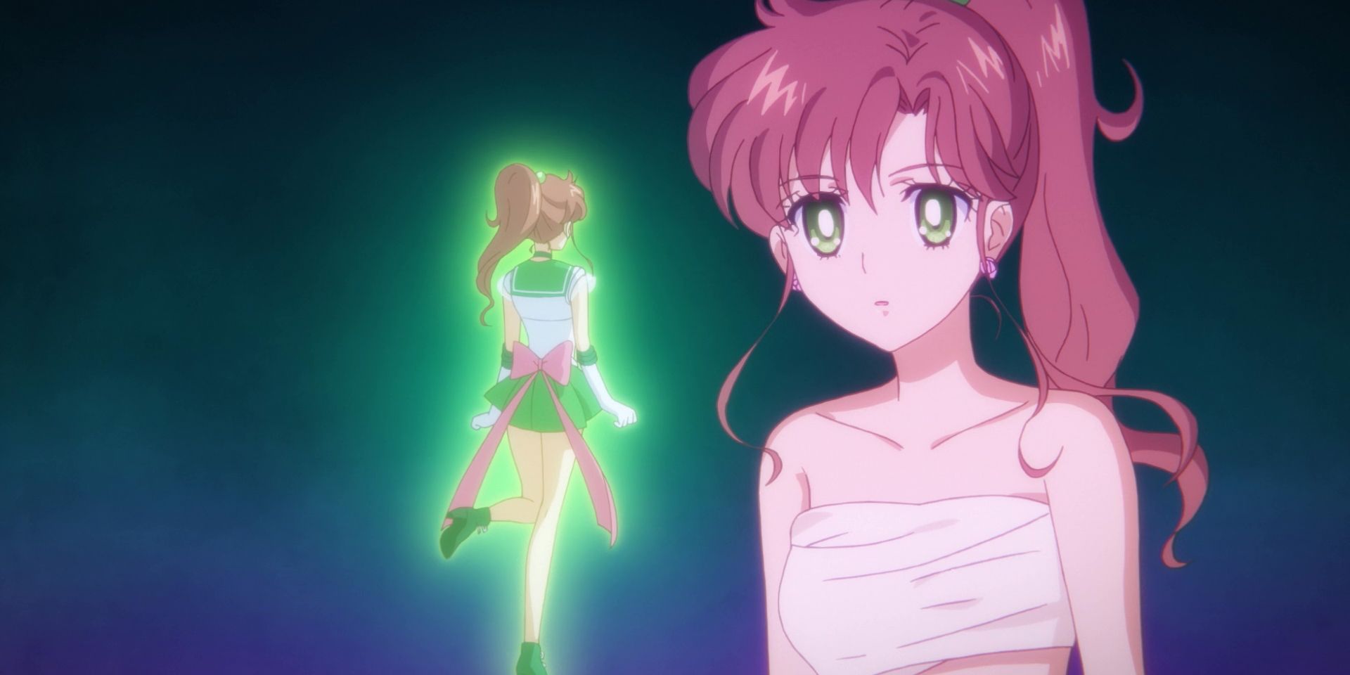 Makoto talks to her Sailor Power Guardian, Guardian Jupiter, in Sailor Moon Eternal
