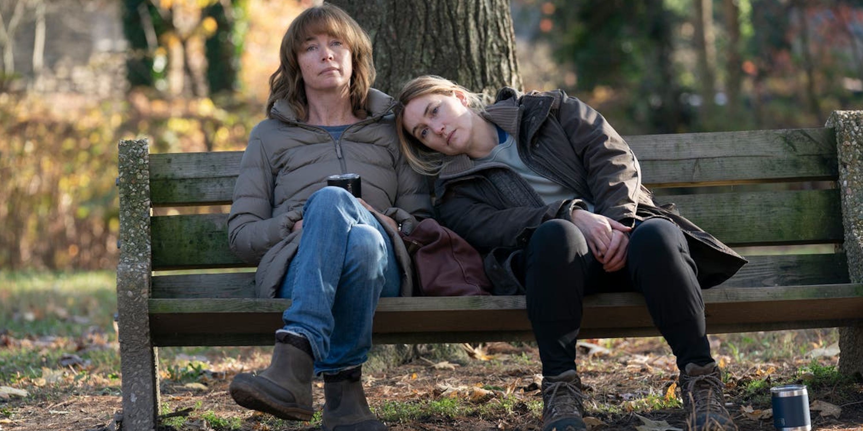 Julianne Nicholson as Lori Ross and Kate Winslet as Mare Sheehan in Mare of Easttown on HBO Max