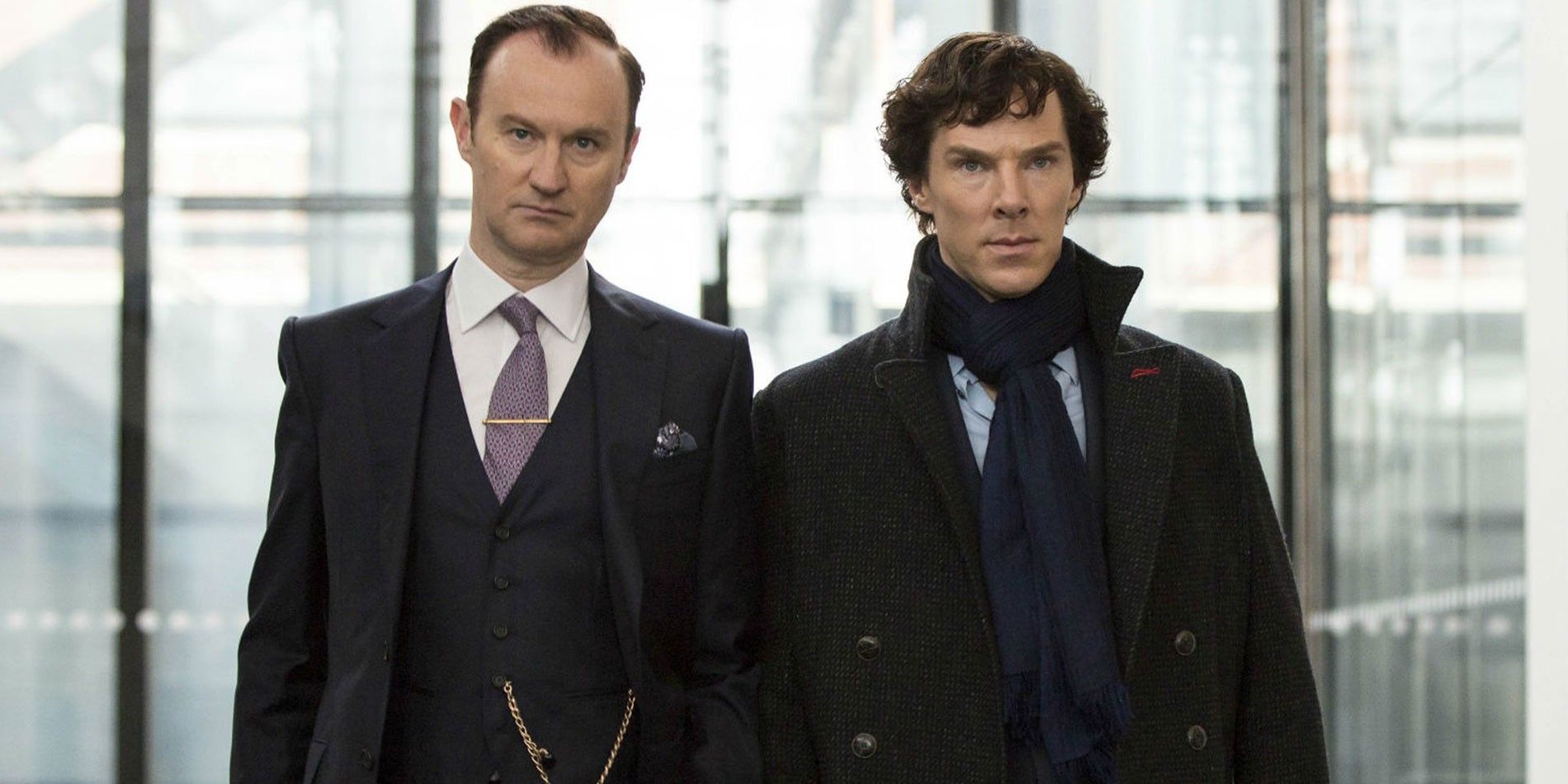 Mark Gatiss as Mycroft and Benedict Cumberbatch as Sherlock Holmes