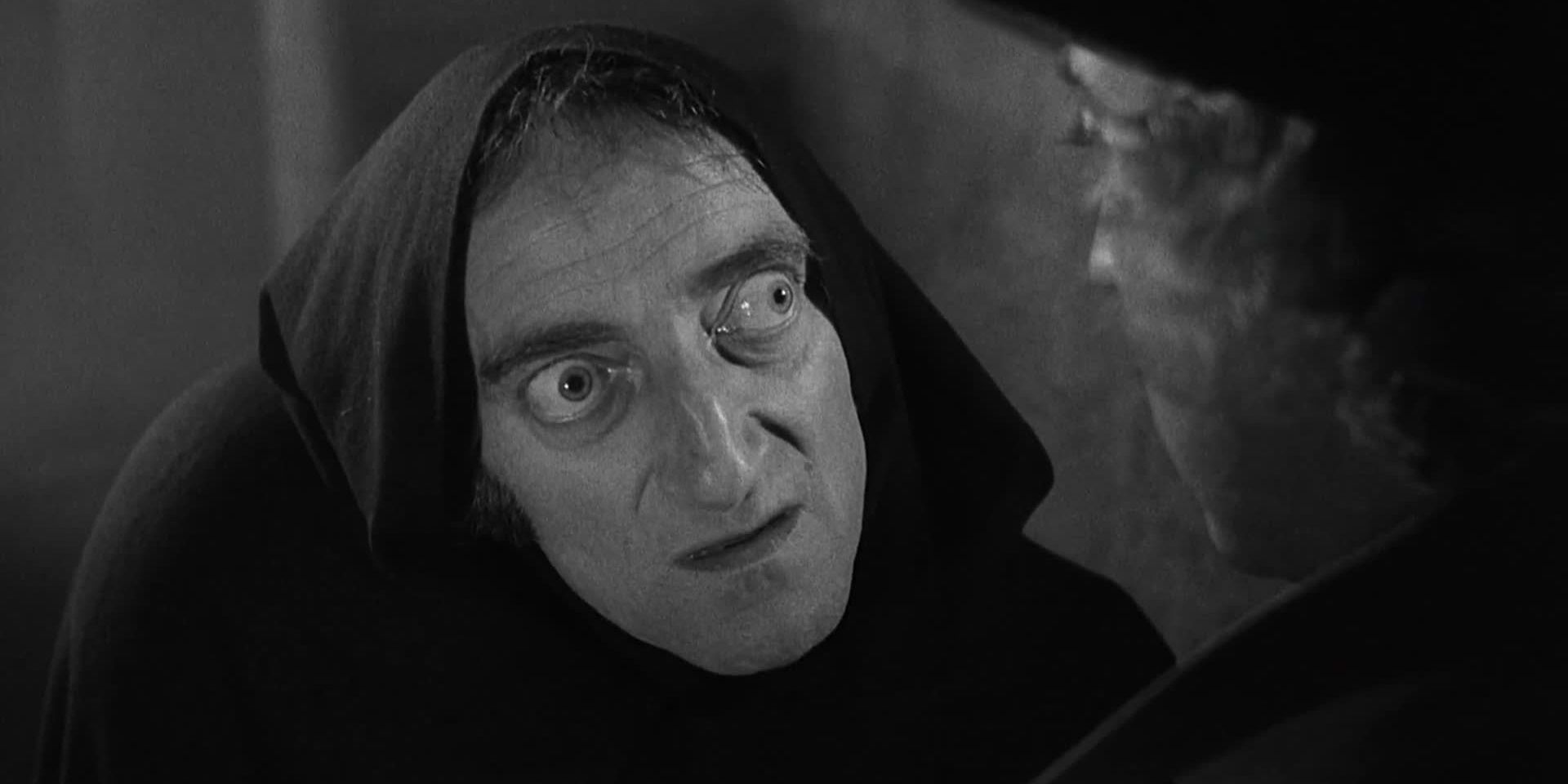 Marty Feldman as Igor looking questioningly in Young Frankenstein