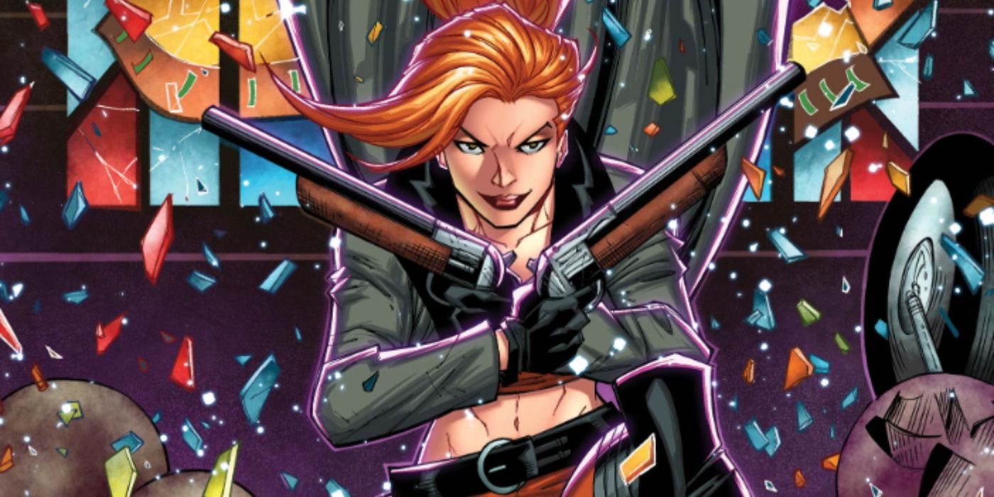 Uma imagem de Elsa Bloodstone empunhando duas armas nos quadrinhos