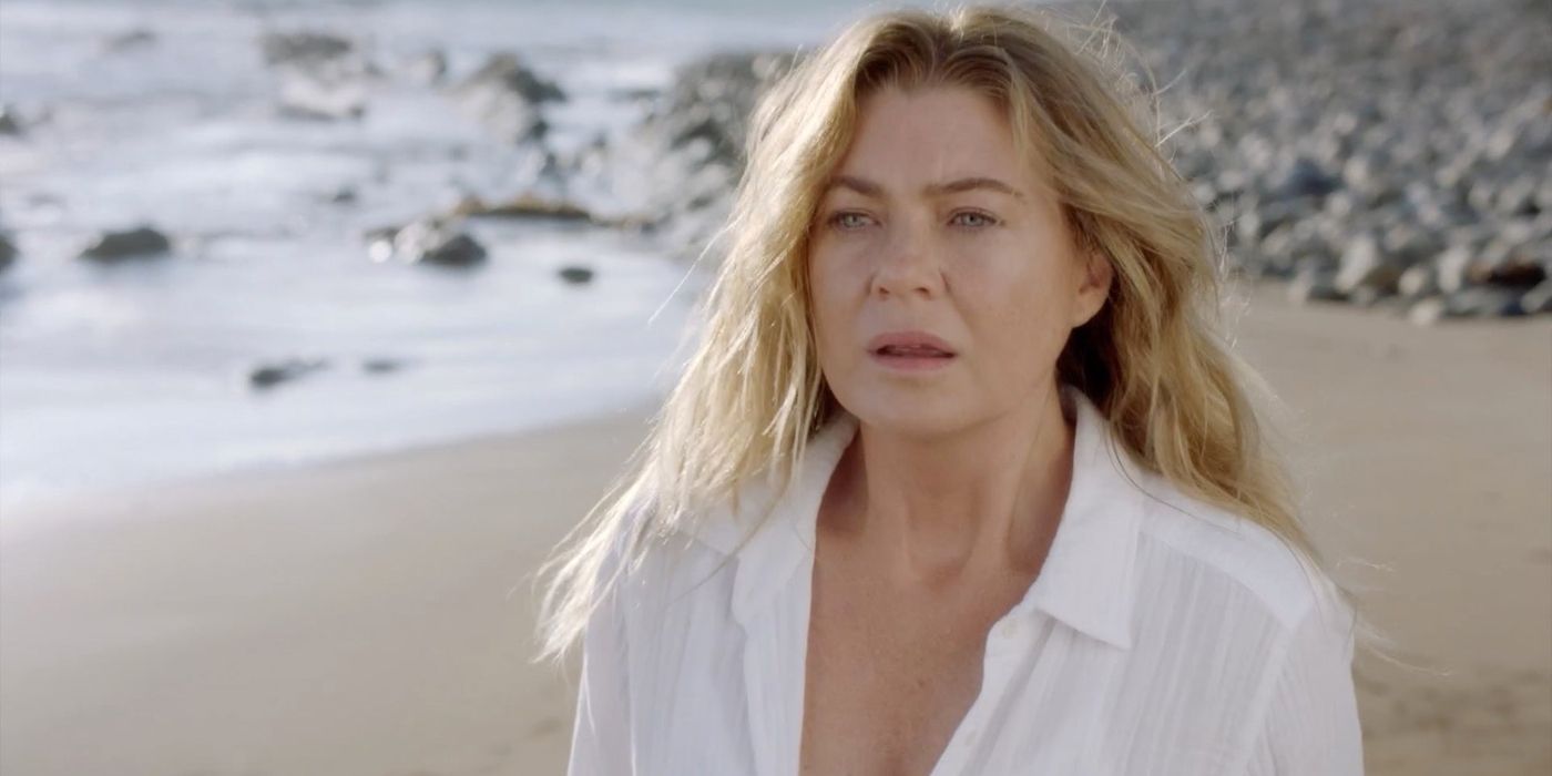 Meredith on the beach in season 17 of Grey's Anatomy