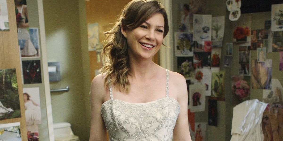 Meredith tries on wedding dresses at the hospital
