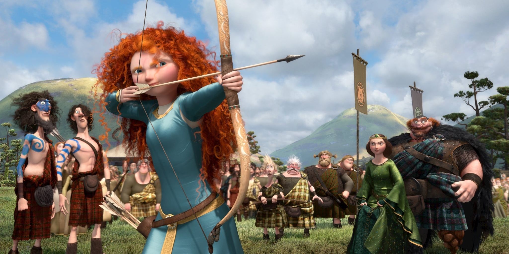 Merida using her bow and arrow in Brave Cropped