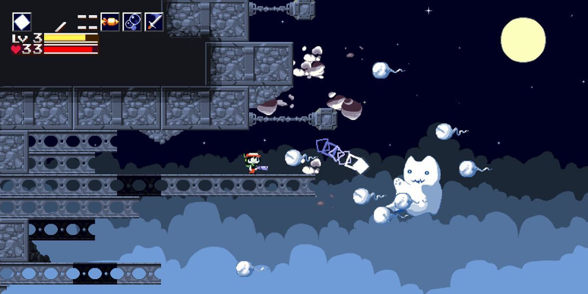An example of combat in Cave Story.