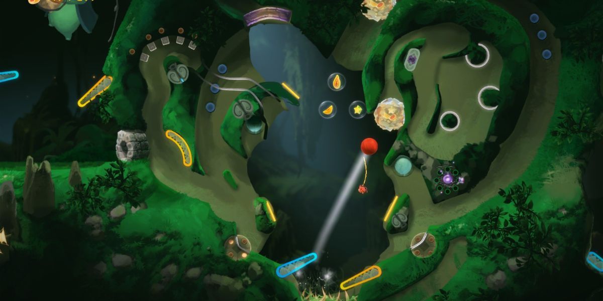Yoku's island express traversal, note the placement of pinball levers.
