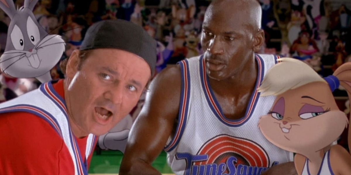 Michael Jordan and Bill Murray play basketball with the Looney Tunes in Space Jam