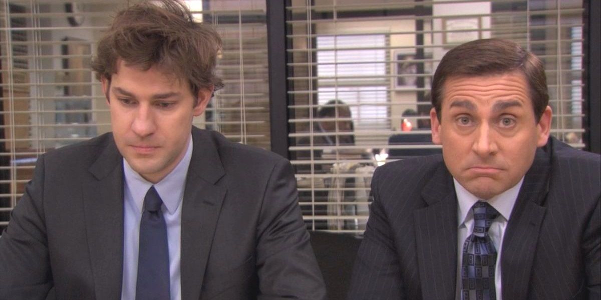 Michael and Jim in the conference room in The Office