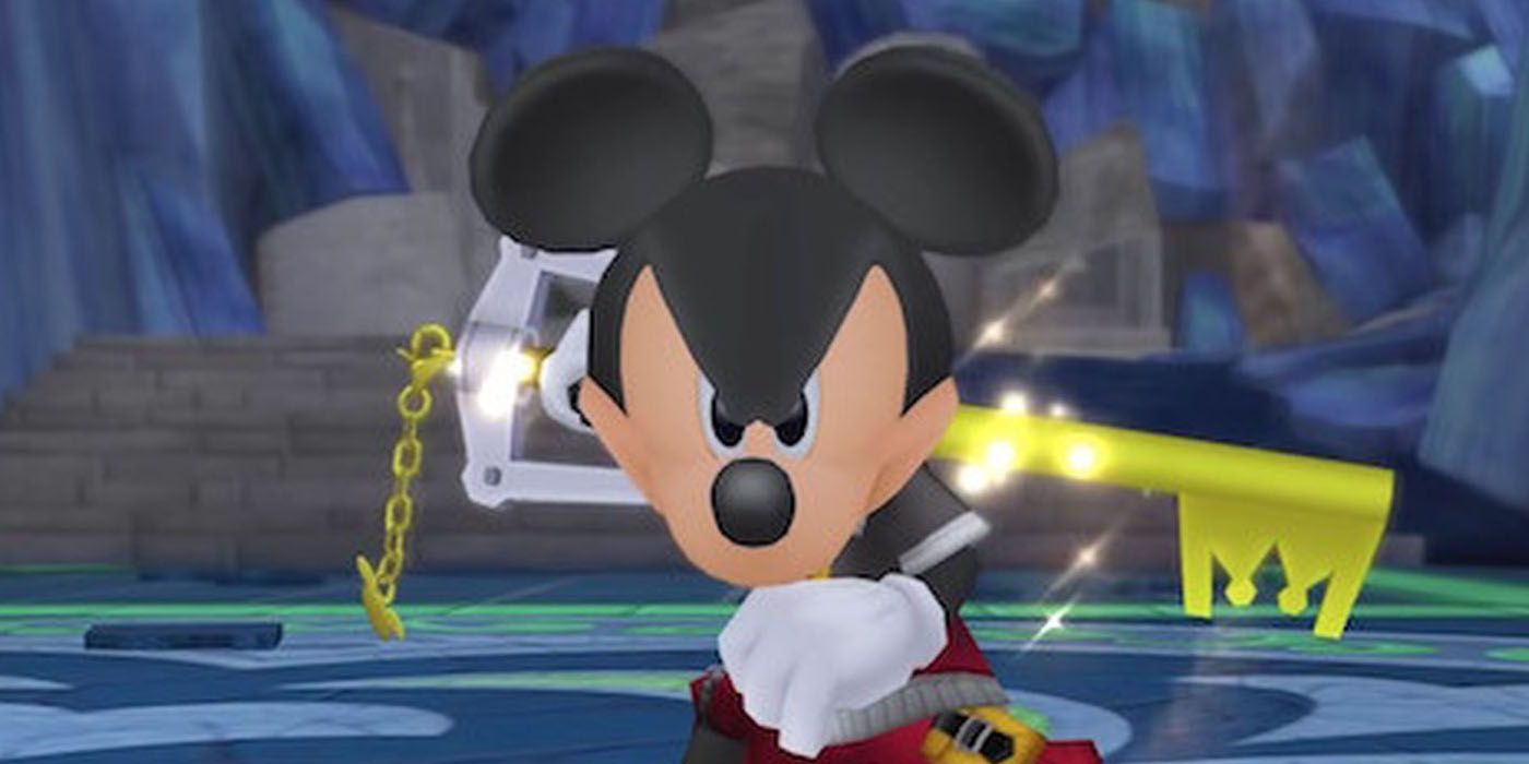 Mickey Mouse in Kingdom Hearts holding a keyblade