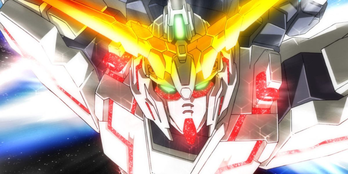 A closeup shot of the Unicorn Gundam.