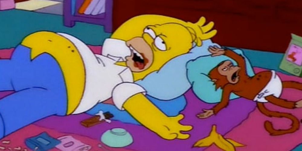 Homer and Mojo The Helper Monkey indulge in too much candy