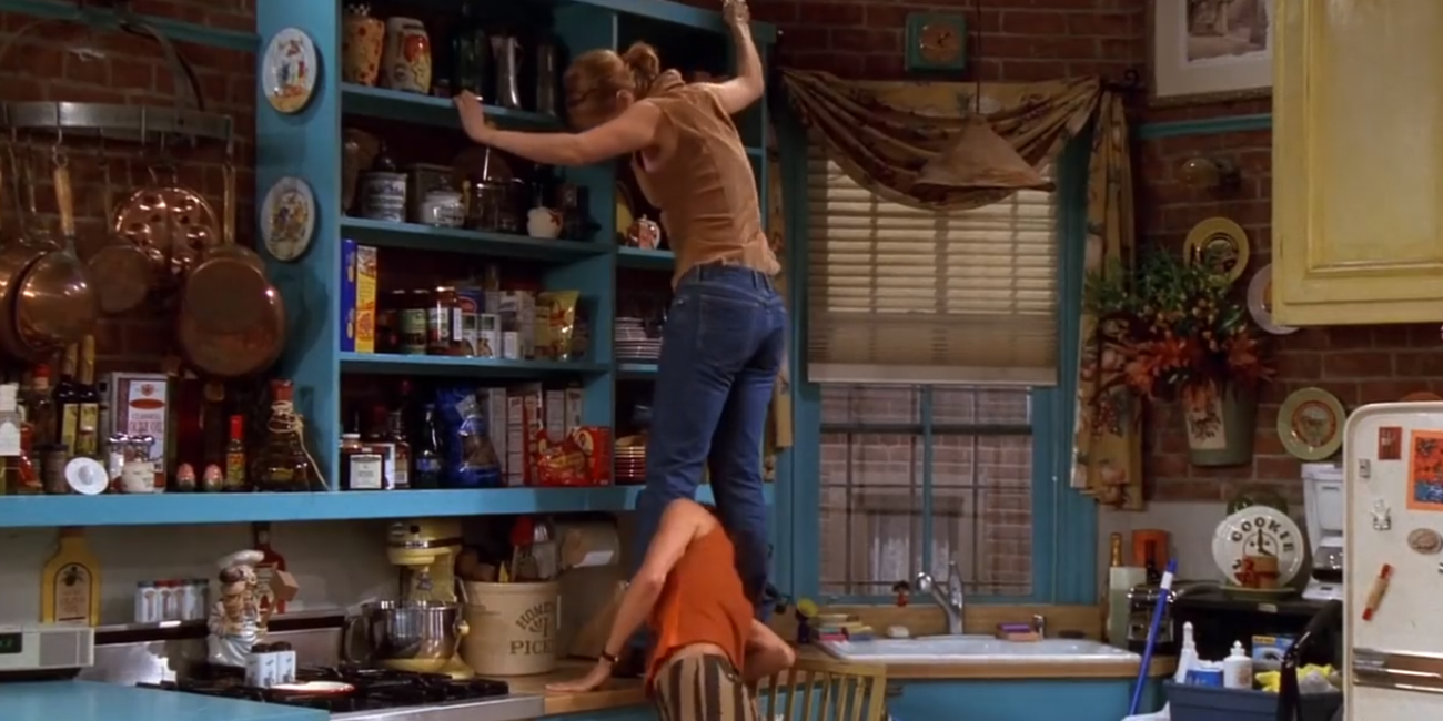 Monica checks her cleaner's stain in Friends 