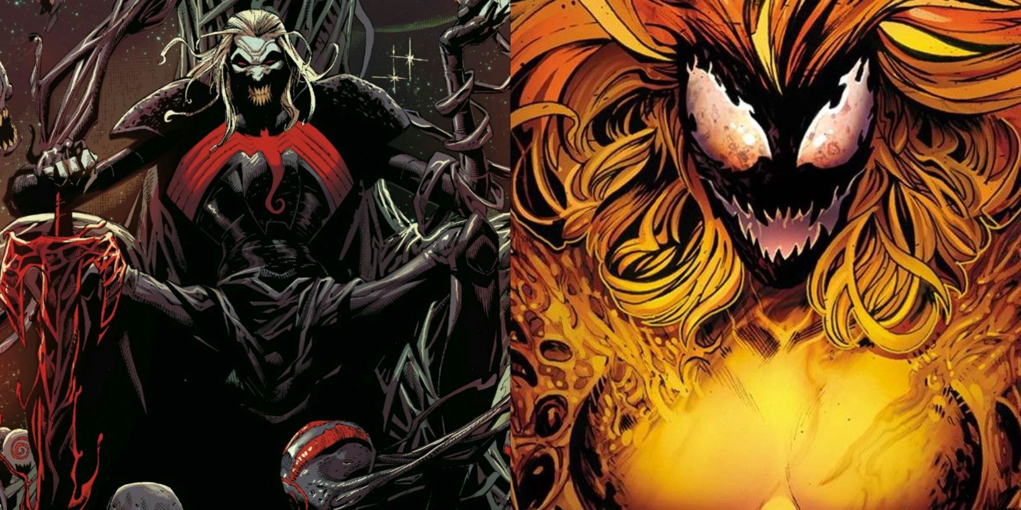 Split image depicting Knull, King of Symbiotes, and the Scream Symbiote