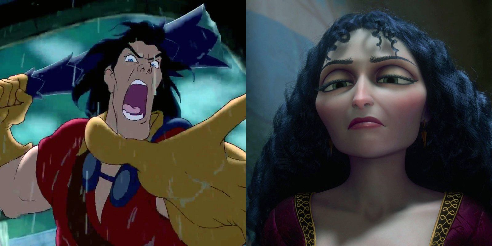Mother Gothel from Tangled and Gaston from Beauty and the Beast