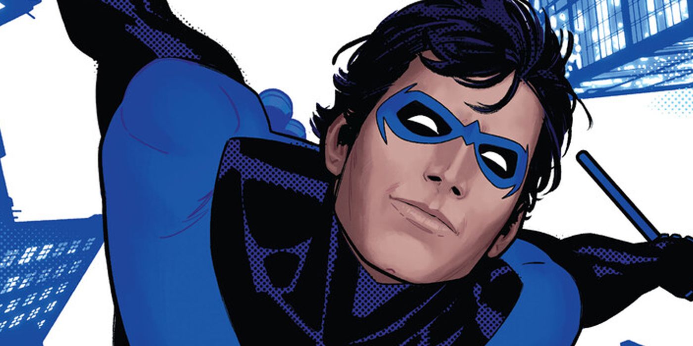 A close up of Nightwing in DC comics