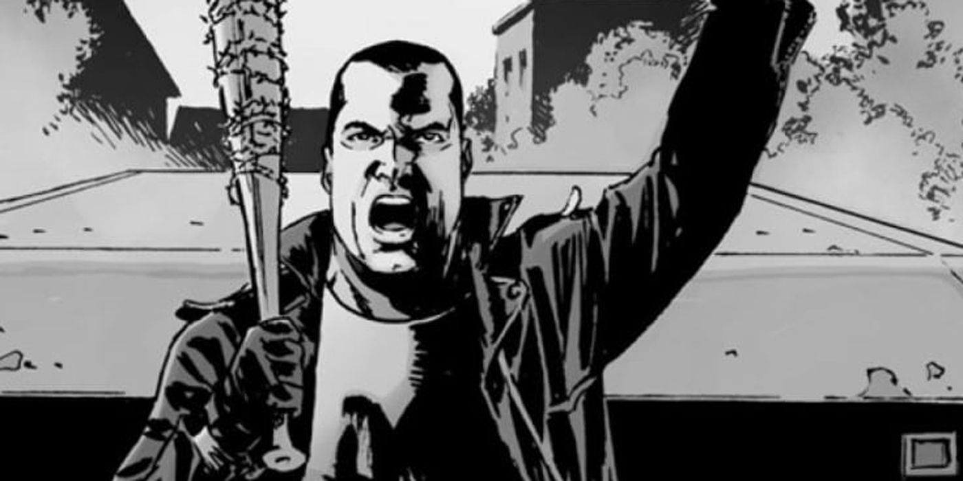 Negan holding Lucille in The Walking Dead comics.