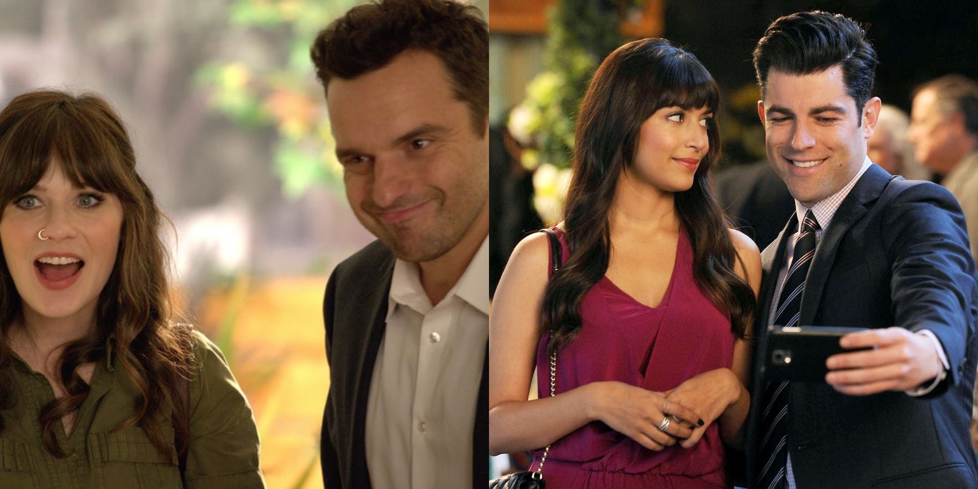 New Girl characters laughing and taking selfies