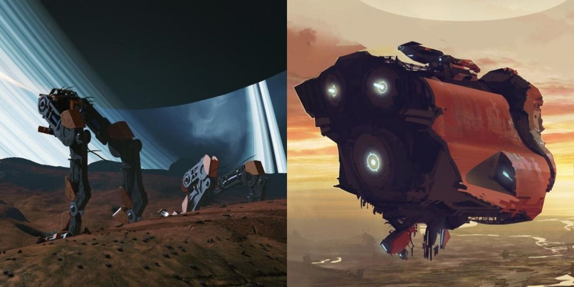 Split image of Sentinels from No Man's Sky