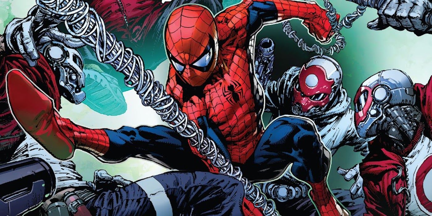 Non-Stop Spider-Man fights goons in Marvel Comics.