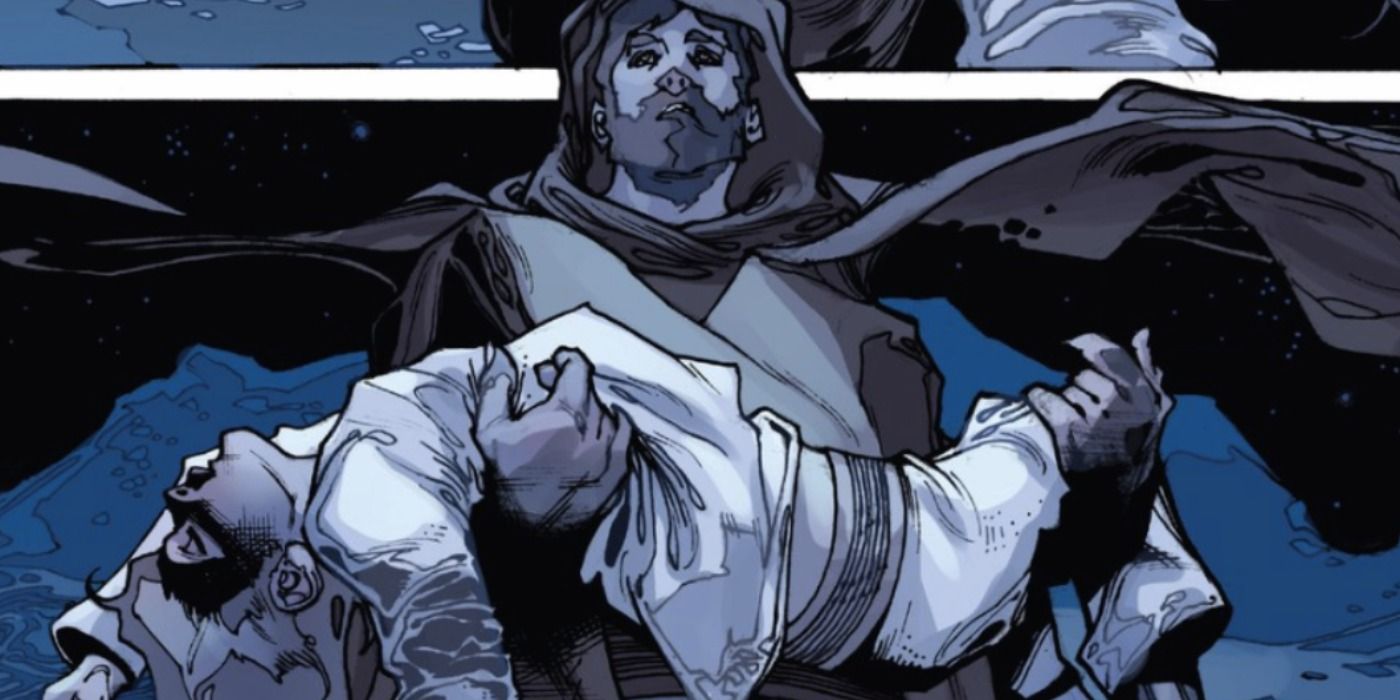 Obi-Wan carries Luke Skywalker home after dealing with Jabba The Hutt's thugs in Star Wars 7 Comic.