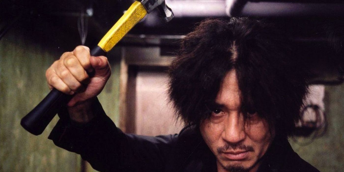 Oh Dae-su on the attack with a hammer in Oldboy.