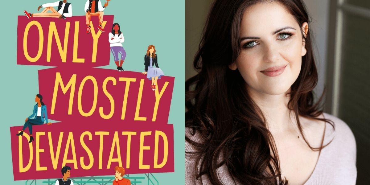 Split image showing the cover to Only Mostly Devastated, and its author, Sophie Gonzales