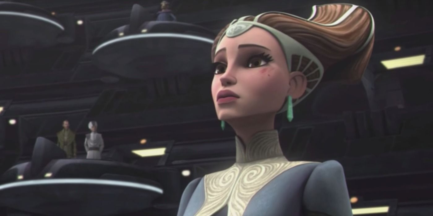 Padmé gives a speech to the Galactic Senate in Pursuit of Peace in Star Wars The Clone Wars