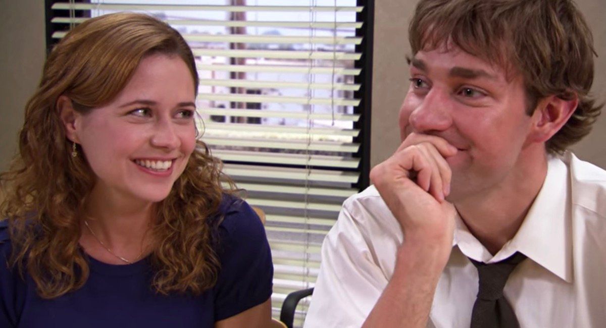 Pam and Jim smile in 'Fun Run' on The Office