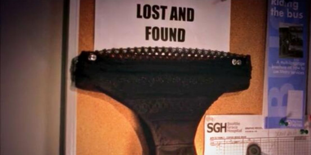 Meredith's panties on the wall under Lost & Found