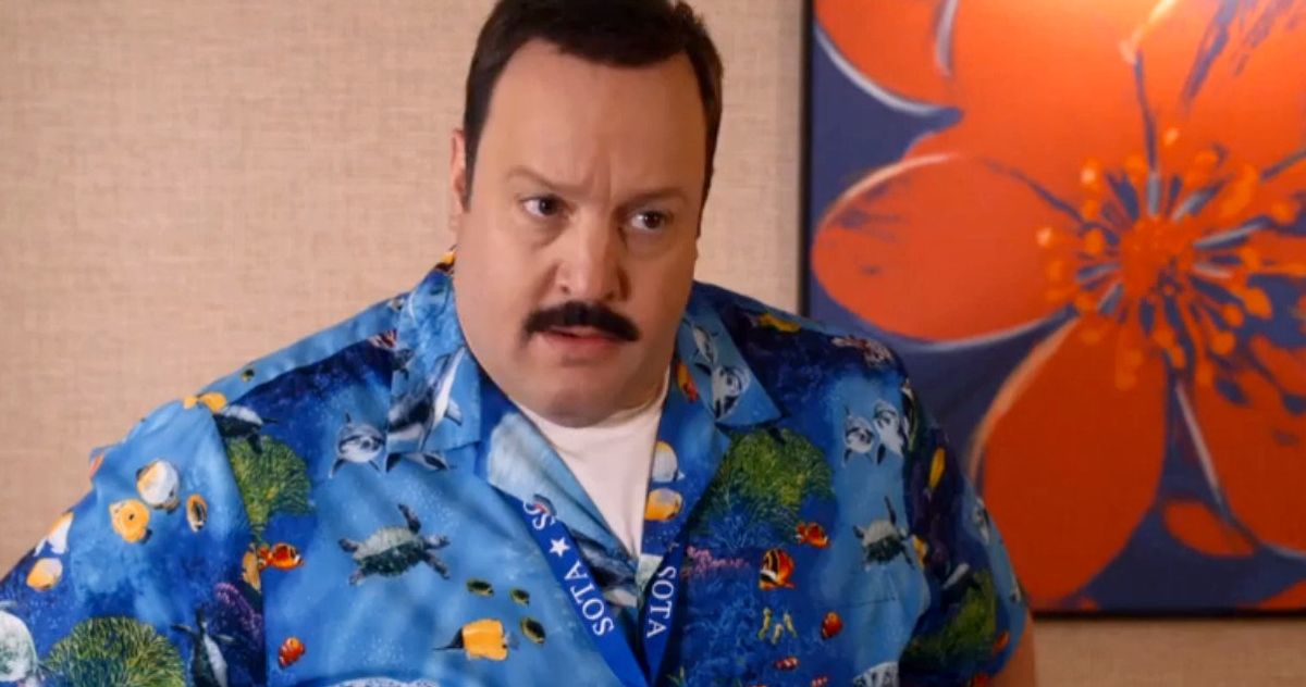 The character Paul Blart in a Hawaiian shirt.