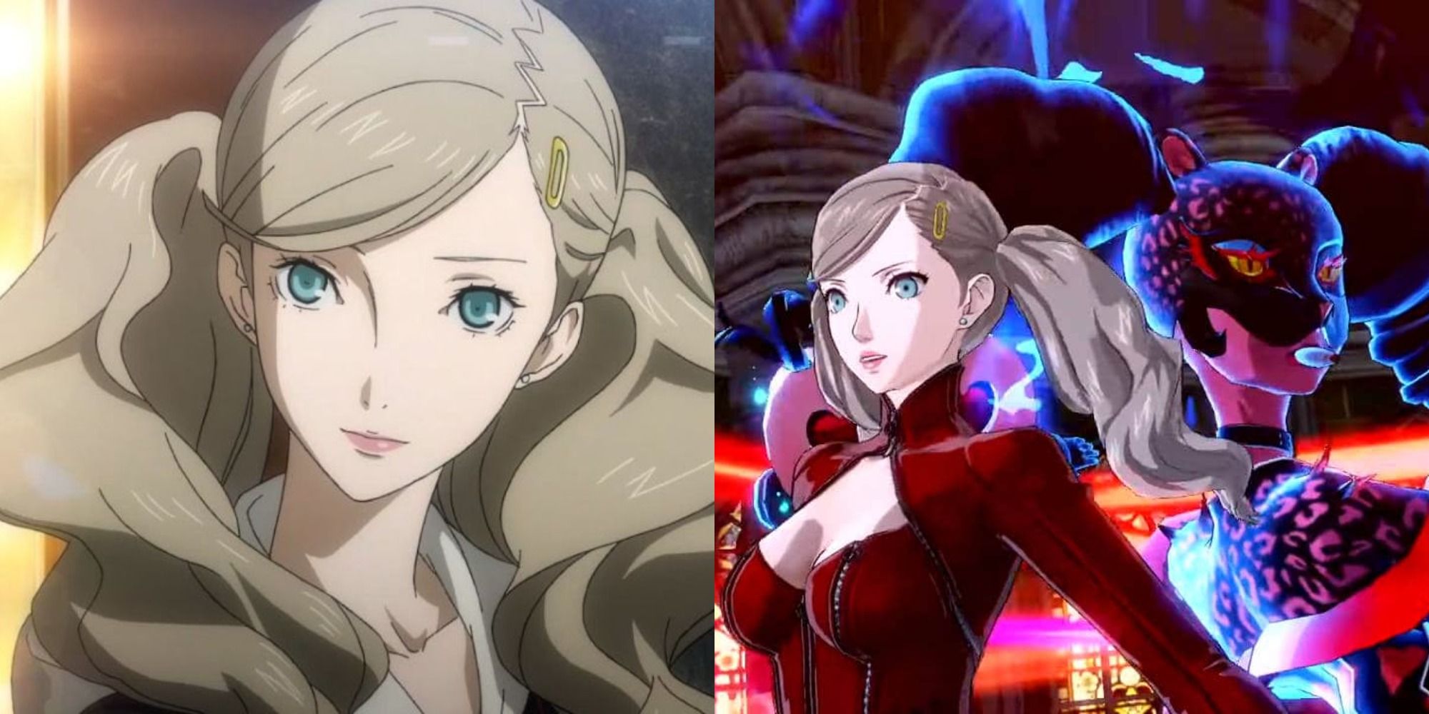 Split image of Ann from Persona 5 at different stages in the game