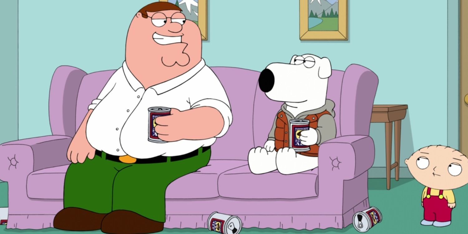 Peter and Brian drinking beer on the couch in Family Guy