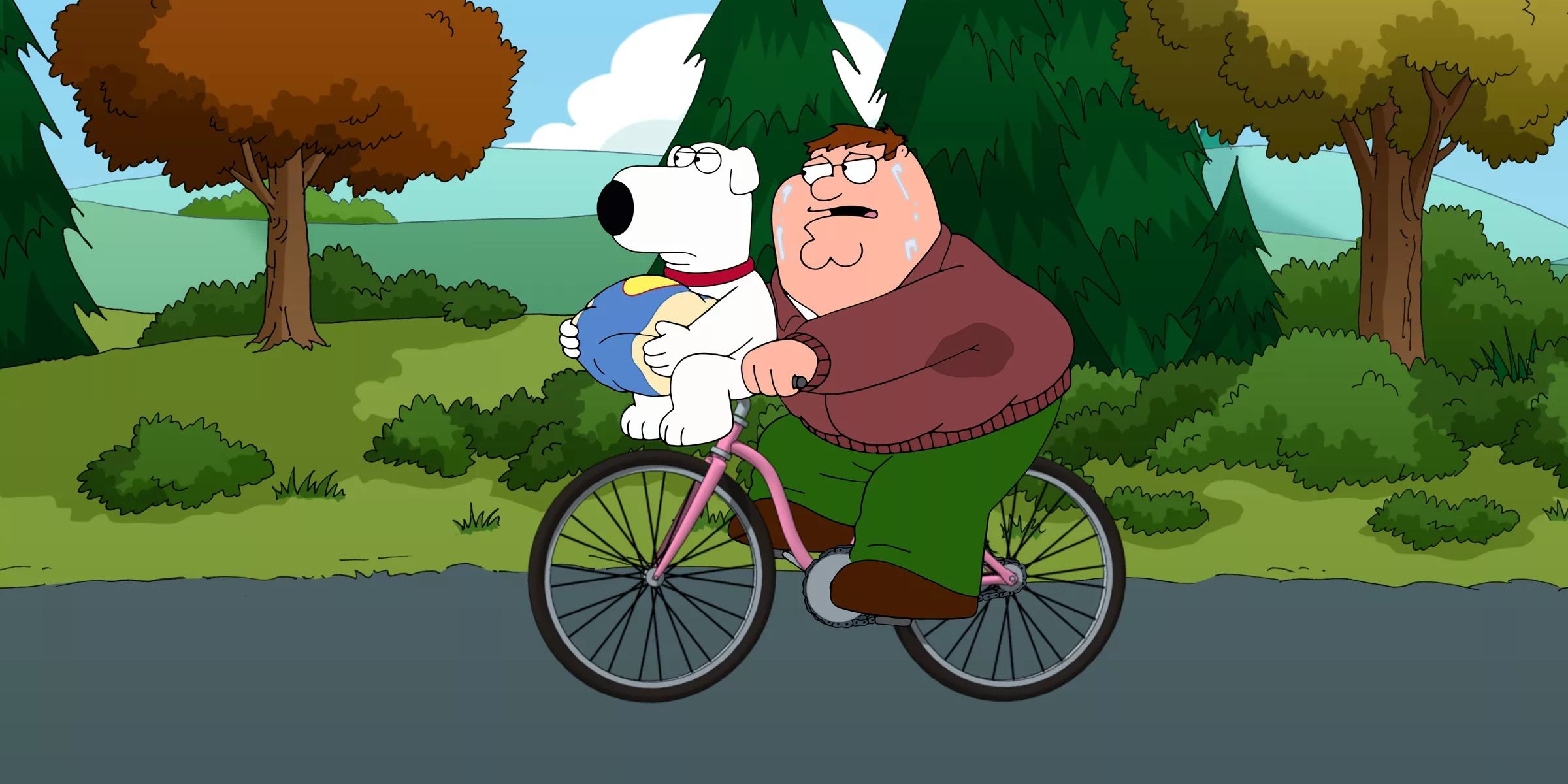 Peter and Brian riding a bike in Family Guy