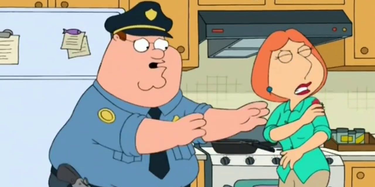 Peter as a cop and Lois in Family Guy