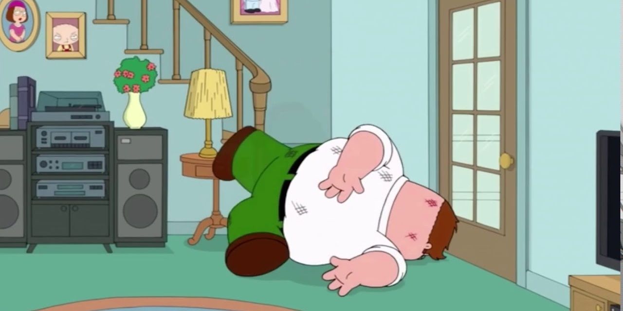 Peter falls down the stairs in Family Guy