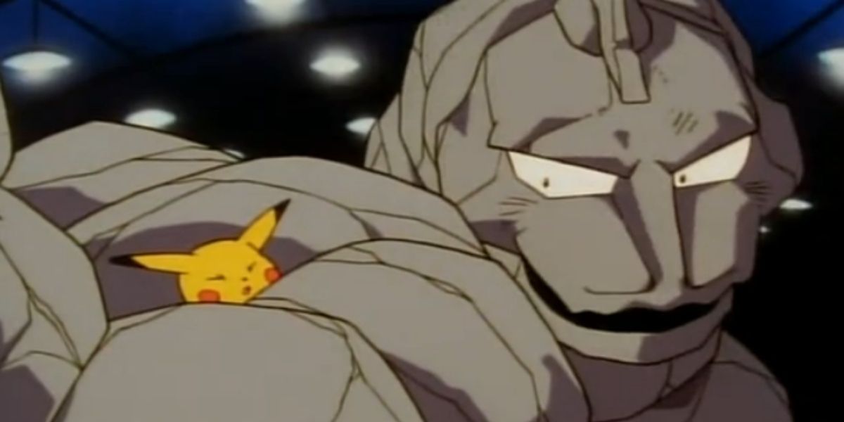 Onix constricts Pikachu with its body