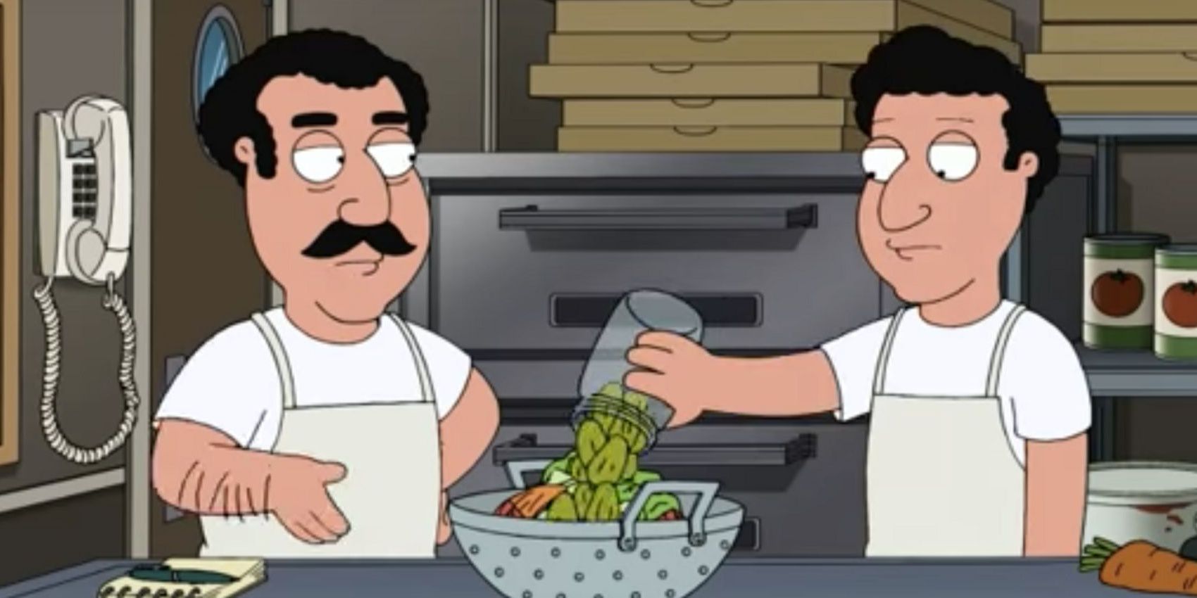Constructing a pizza on Family Guy