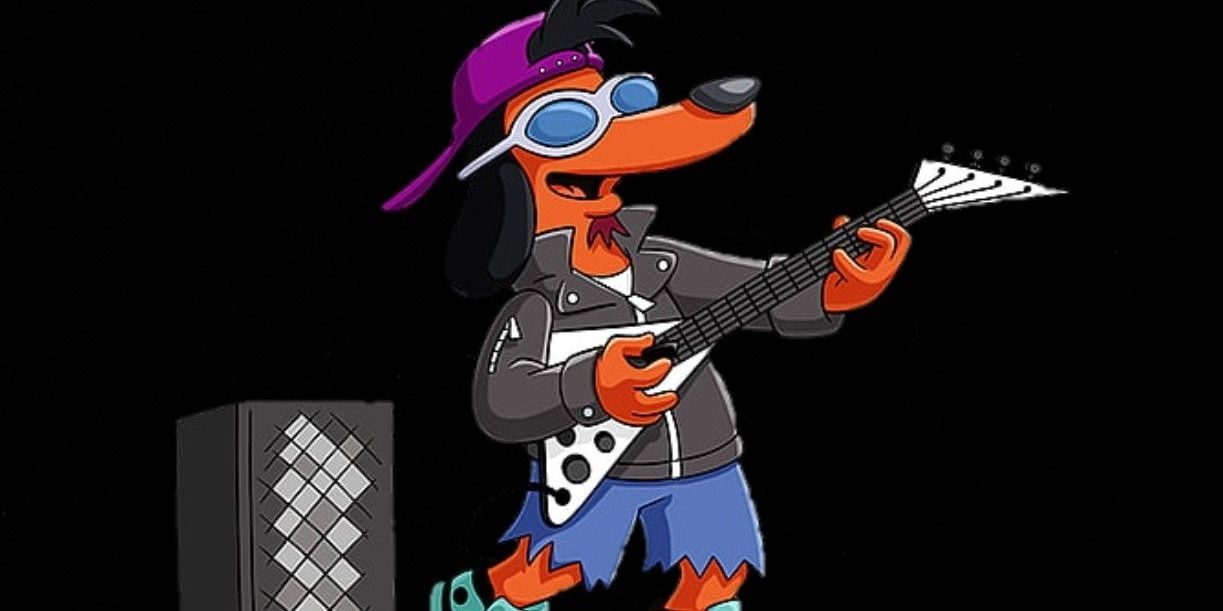 Poochie plays an electric guitar on the Itchy and Scratchy show