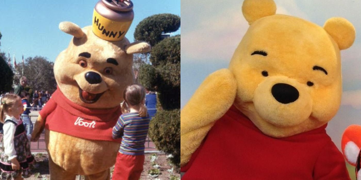 Pooh&rsquo;s costume upgrade before and after at the Disney Parks