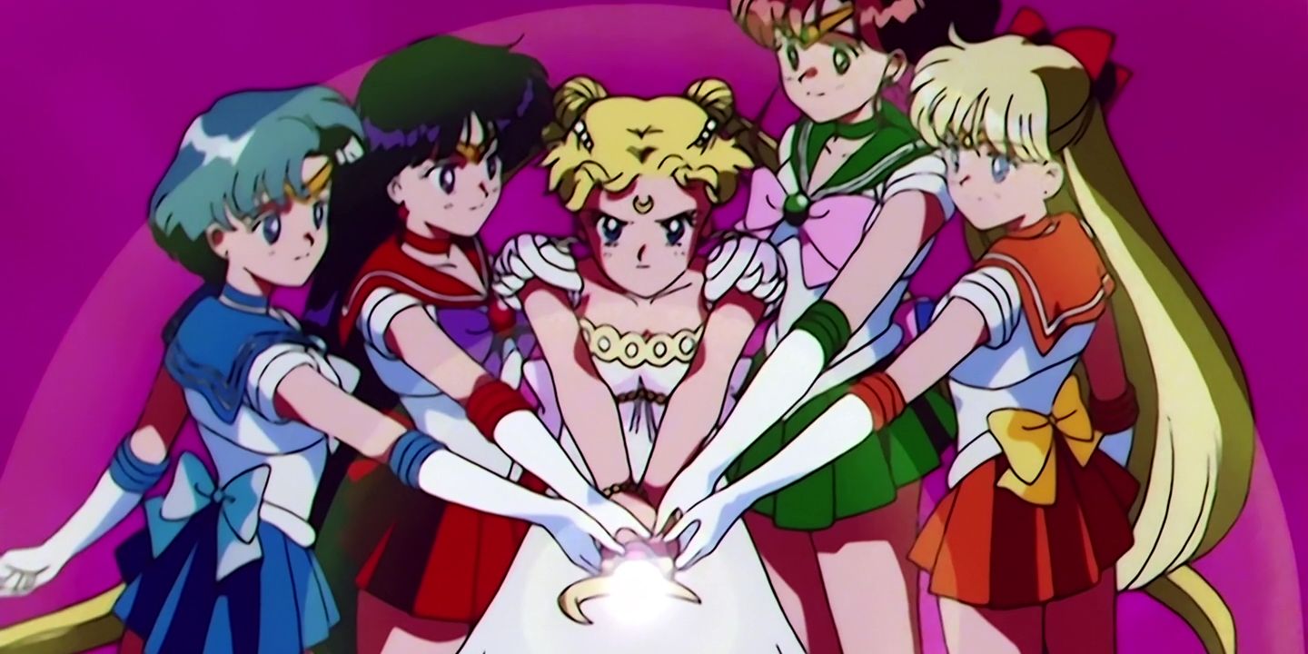 Princess Serenity and the Guardians' spirits battle Super Beryl in Sailor Moon episode 46