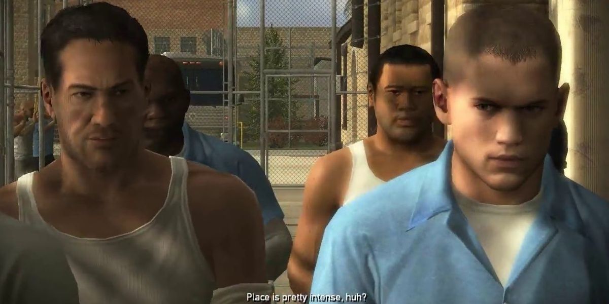 Prisoners walking in two lines in a still from Prison Break The Conspiracy